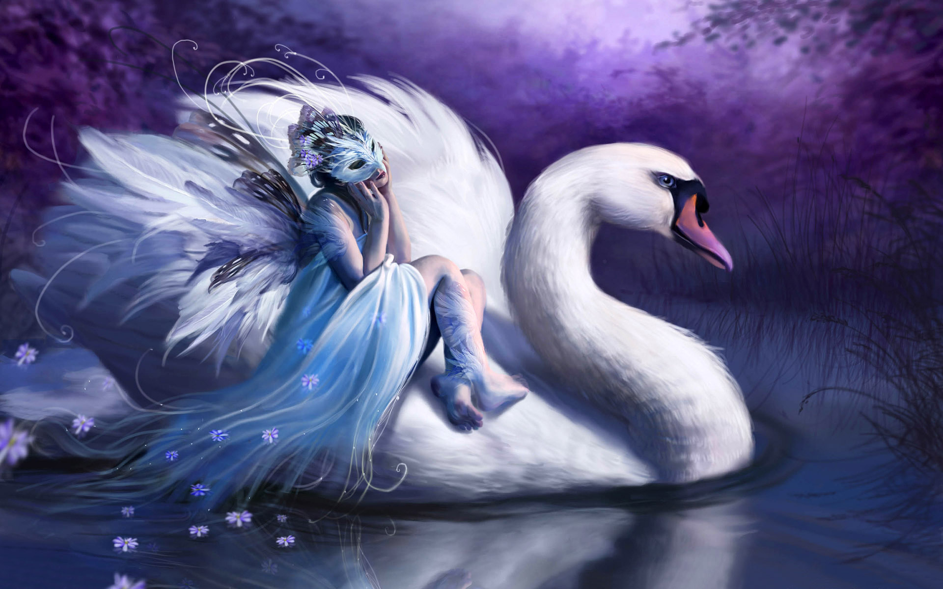 Masked Girl On A Swan Fantasy Wallpaper 1920x1200 3918 Wallpapers13