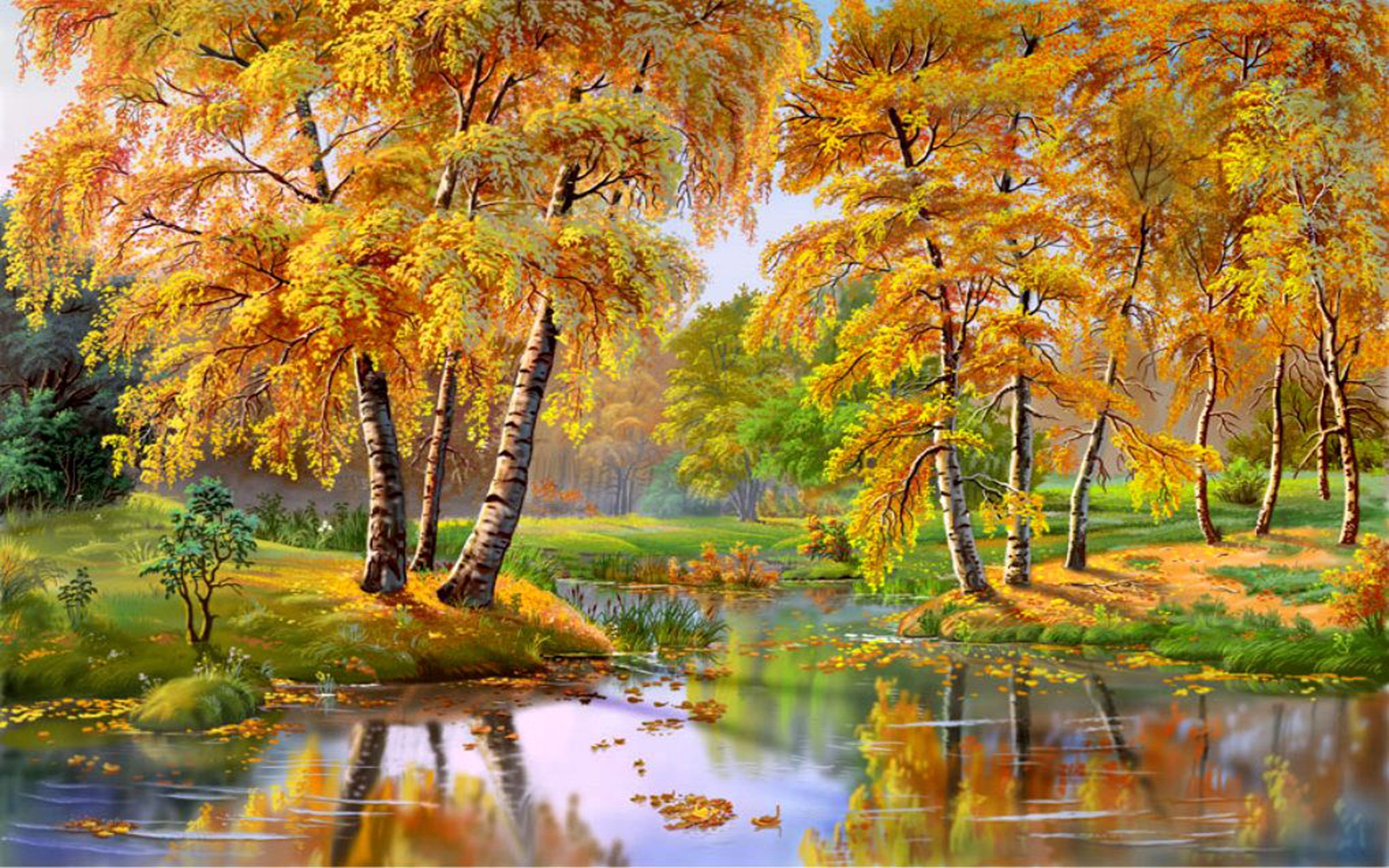 Wonderful Autumn Landscape, River, Trees 087537 : Wallpapers13.com