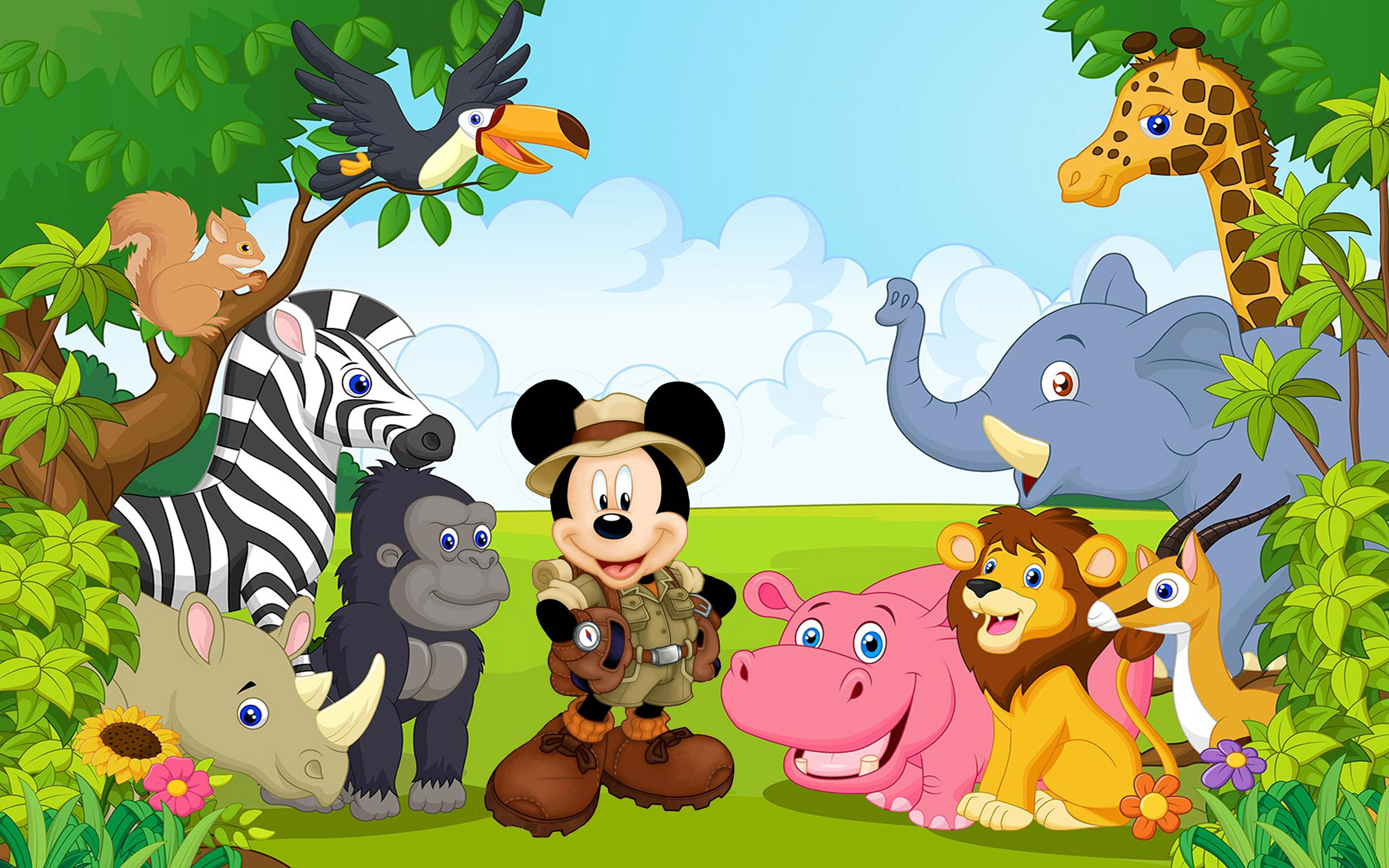 Mickey Mouse With Friends From The Jungle Safari Cartoon Hd Wallpaper
