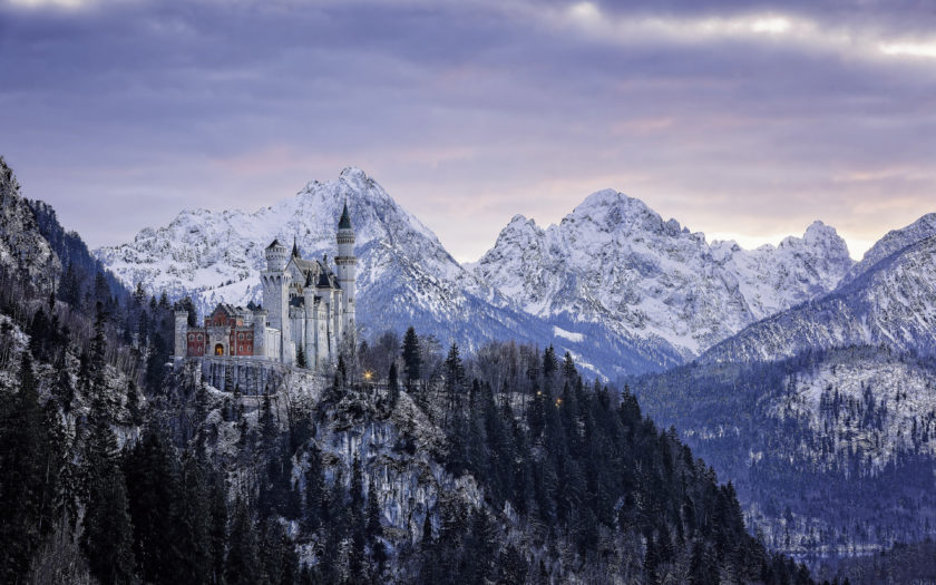 Winter Landscape Background Alps And Neuschwanstein Castle Bavaria ...