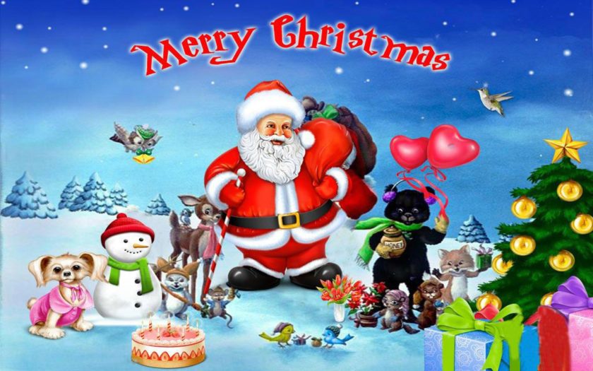 Merry Christmas With Santa Clause With His Merry Friends Desktop Hd ...