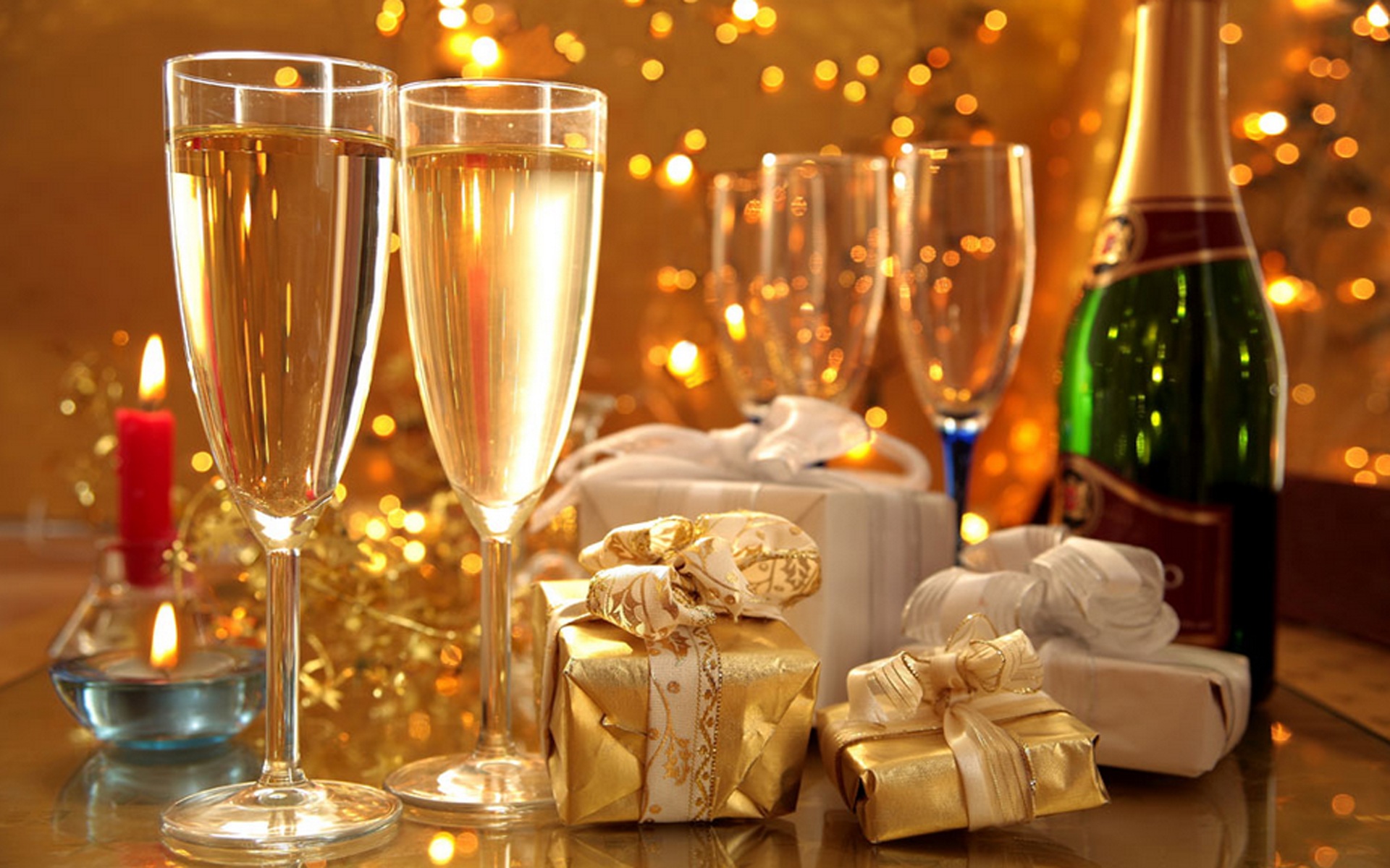 Celebrate A New Year Holiday Gifts And Wine Glasses Desktop Backgrounds