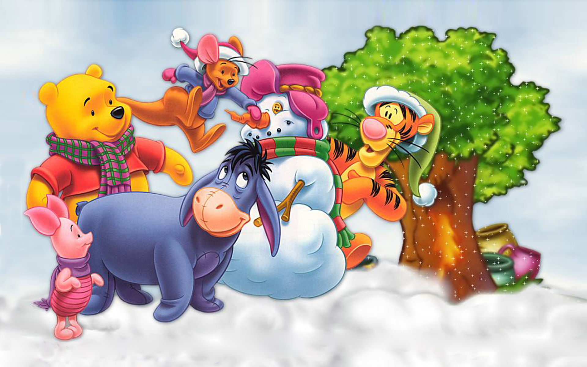 Winnie The Pooh Piglet Eeyore Kanga Making Snowman Cartoon Walt Disney ...