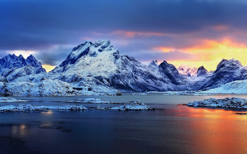 Norway Sunset Snowy Mountains Winter Landscape Hd Wallpaper Widescreen ...