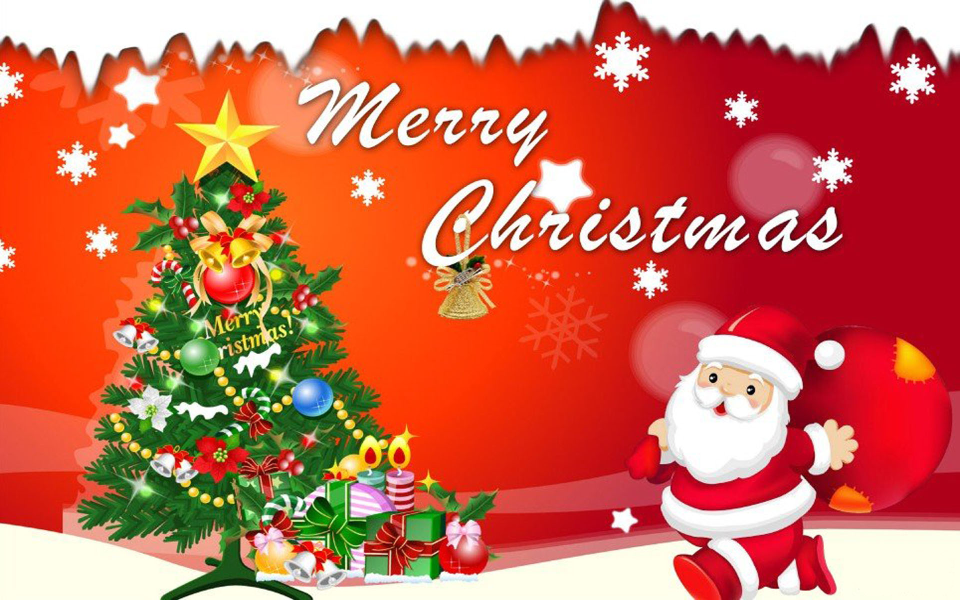 Merry Christmas Santa Claus Christmas Tree Decorations Greeting Card 1920x1200 : Wallpapers13.com
