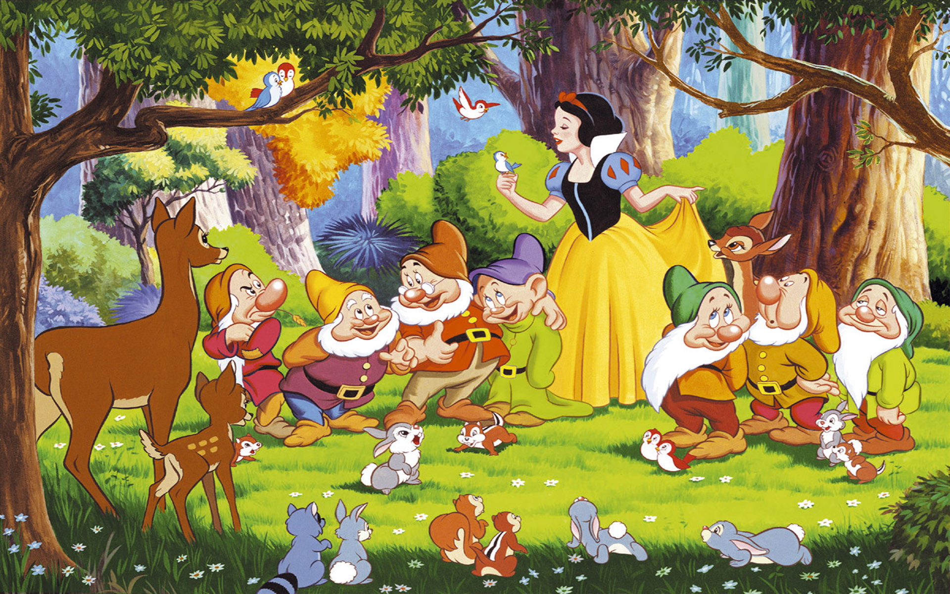 Snow White Seven Dwarfs Bambi And The Animals From The Forest Desktop