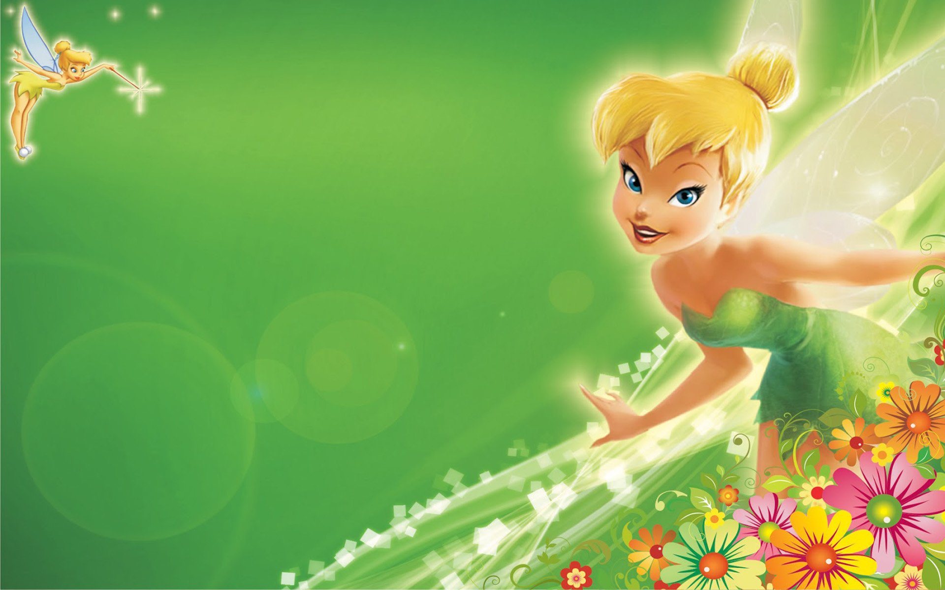 Tinkerbell Green HD Wallpapers with Flower Decoration for Mobile Phones Tablet and PC 1920x1200