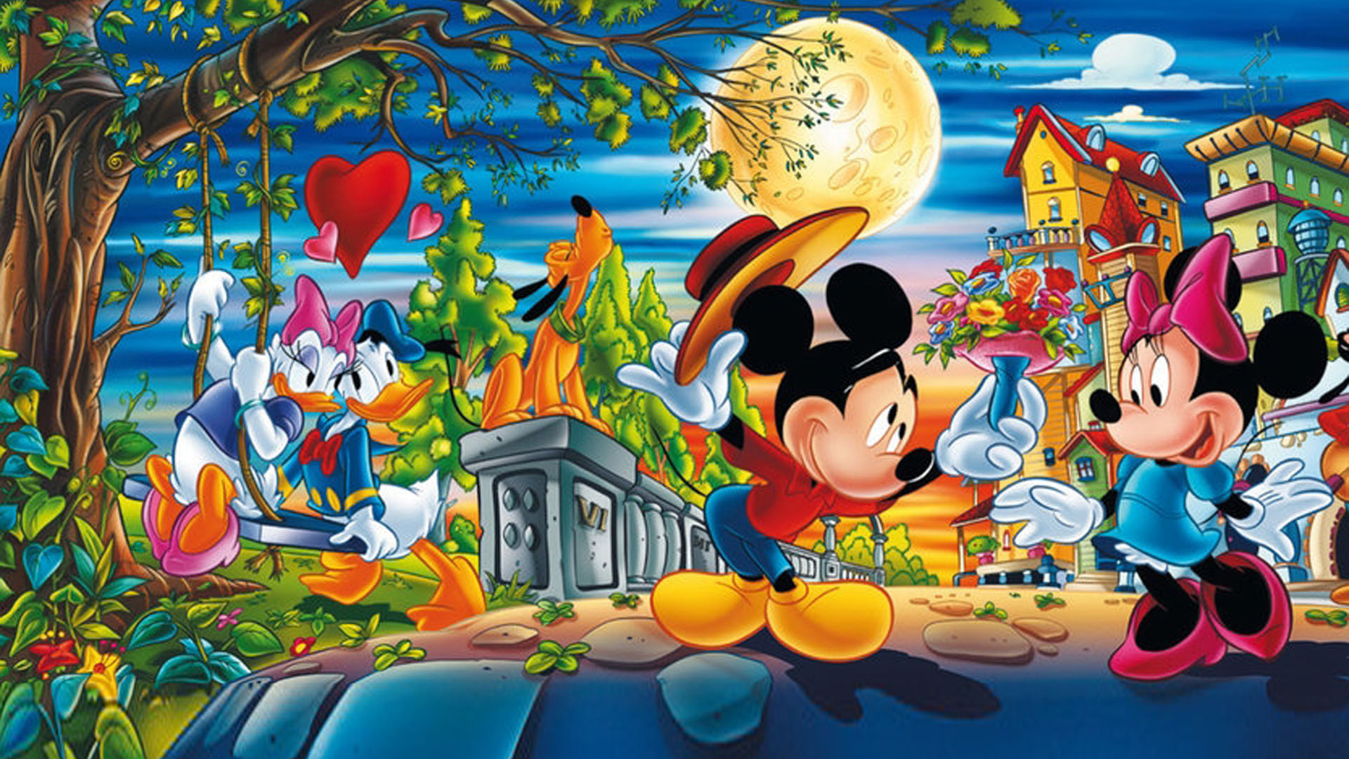 Valentine Day Cartoons Mickey With Minnie Mouse And Donald With Daisy Duck Disney Pictures Love Couple Wallpaper Hd 1920x1080 Wallpapers13 Com