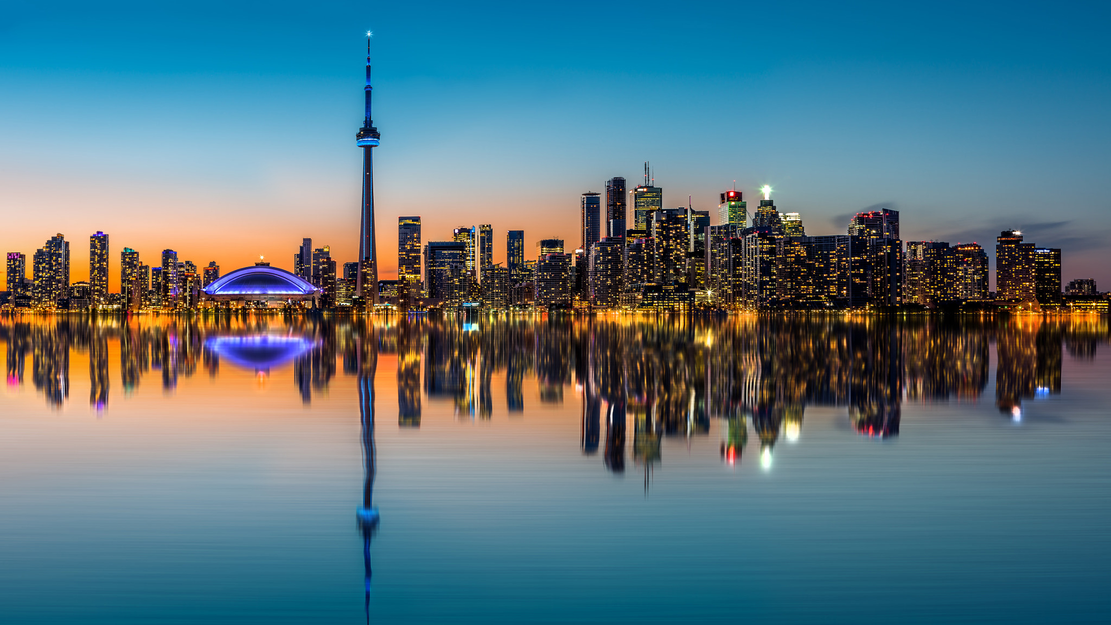 Toronto Skyline Reflection Of Buildings In Harbor Bay Harbor Bay Toronto  Canada Night Landscape Hd Wallpapers For Tablets Free Download   Wallpapers13com