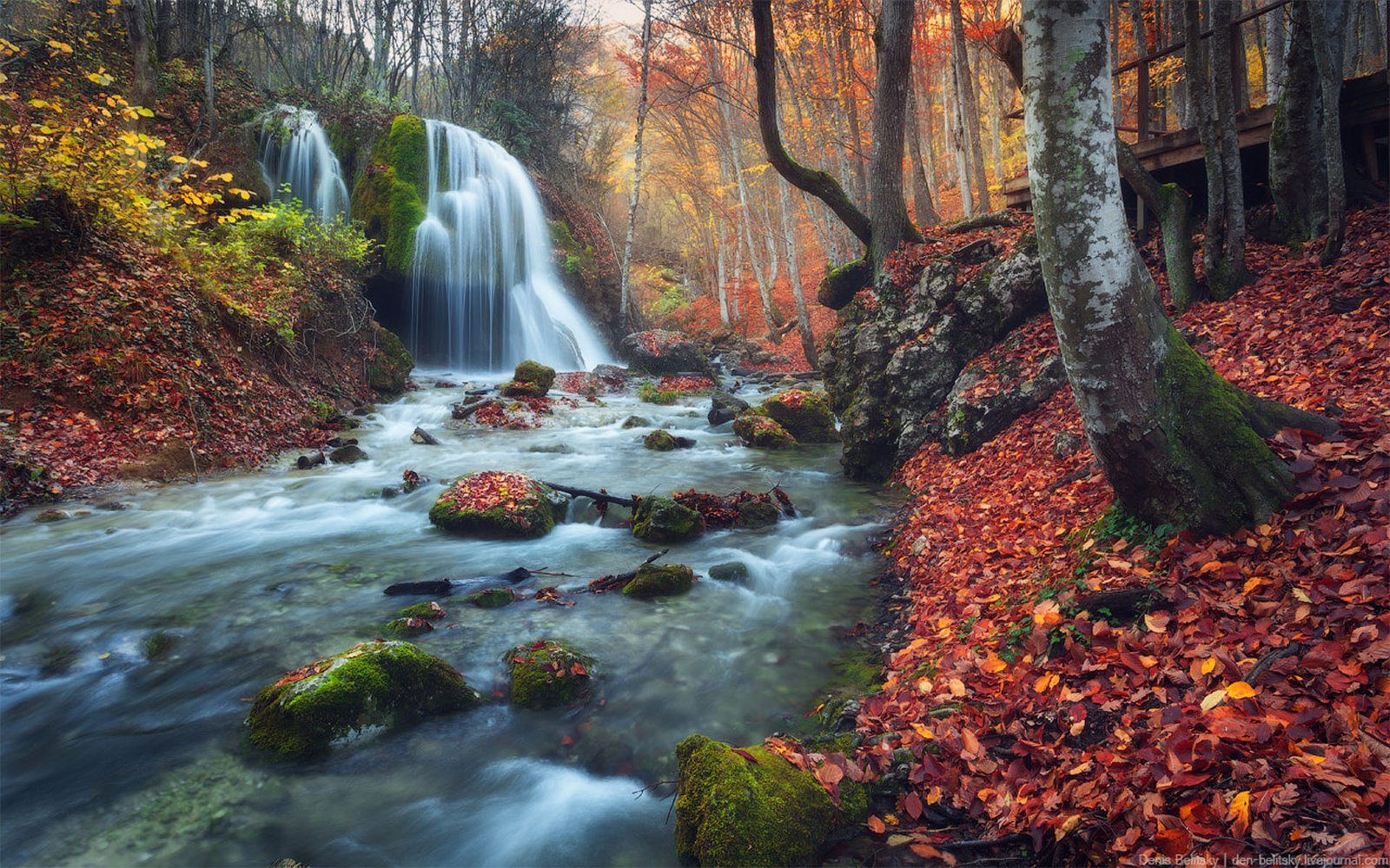 Autumn In The Grand Canyon Of Crimea Silver Stream Waterfall Ukraine