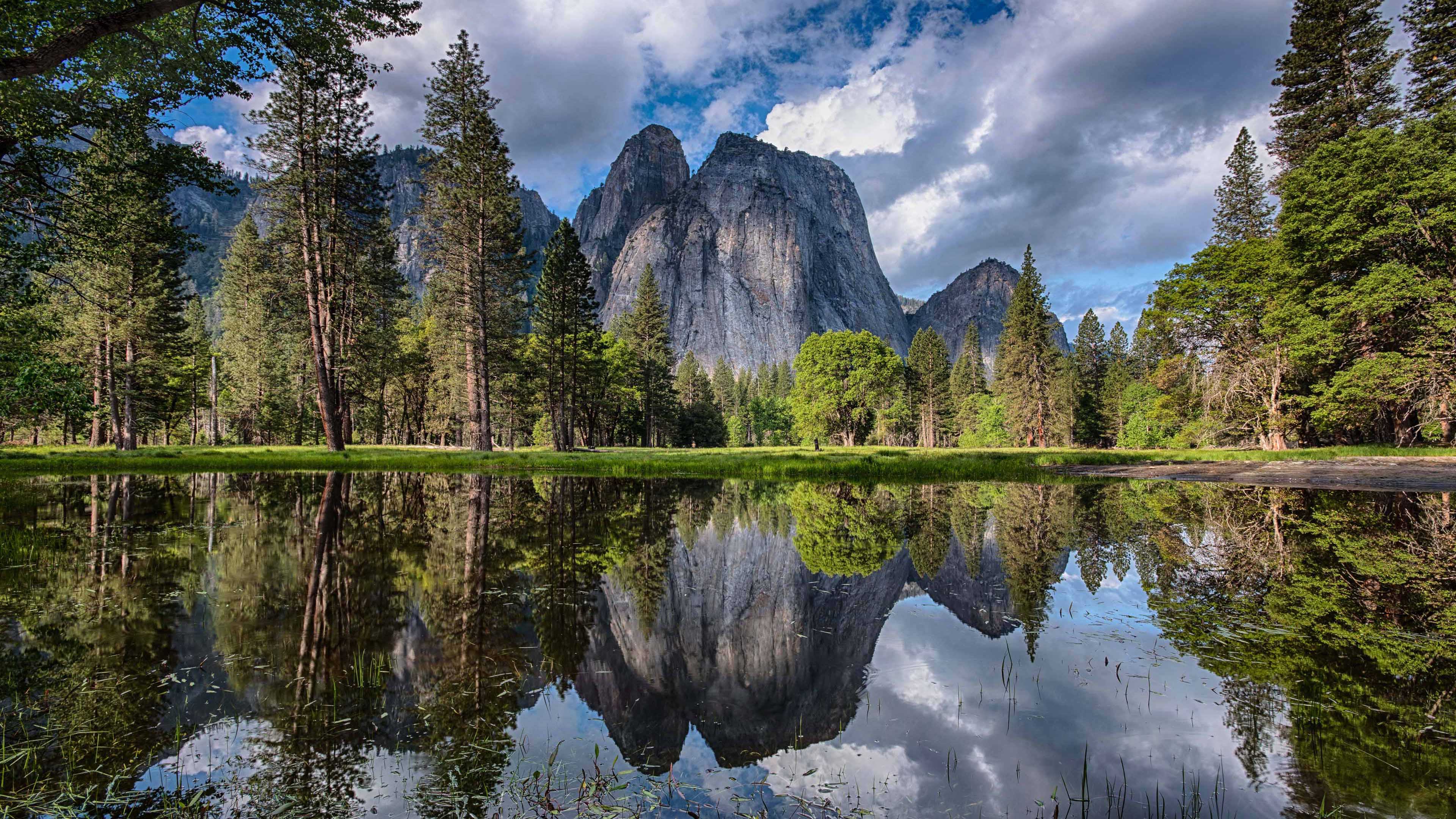Mountains Trees Lake Reflection In Yosemite National Park Usa Nature