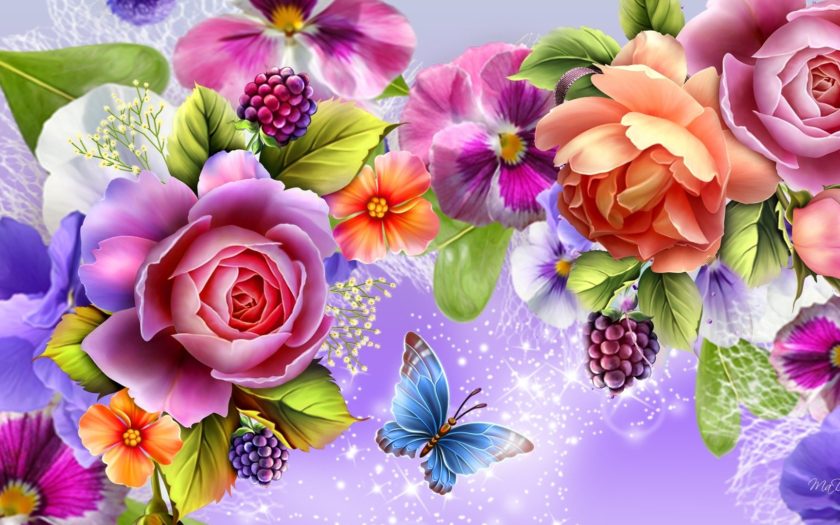 Colorful Flowers And Butterfly Vector Abstract Art Images ...